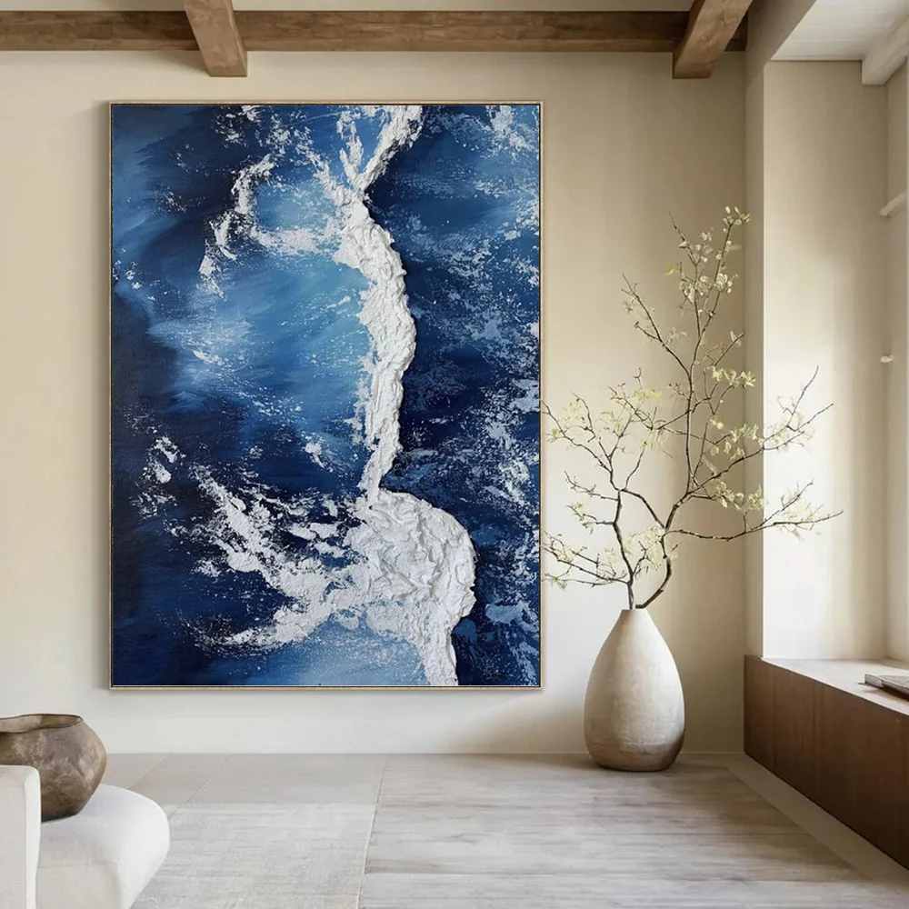 Oceanic Original Coastal Blue Abstract Canvas Artwork 8X5KI